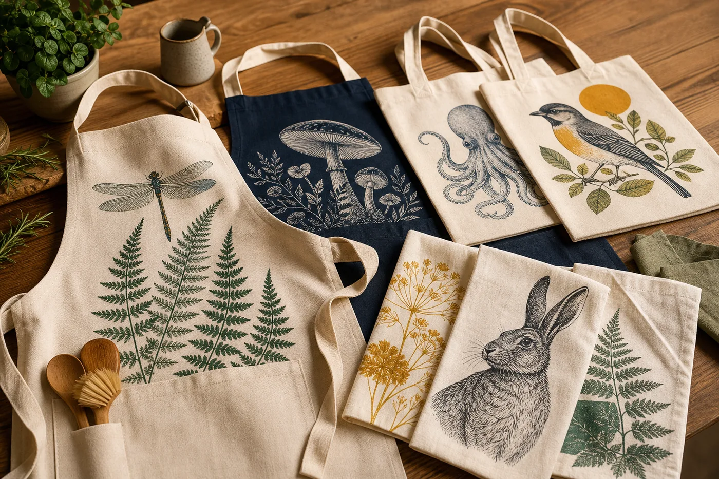 Specialty garment printing aprons and tote bags