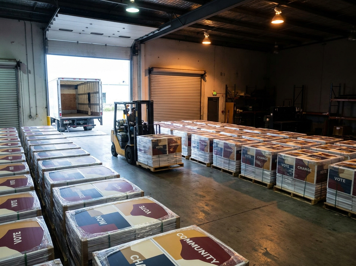 Bulk election lawn sign order produced for a large campaign run