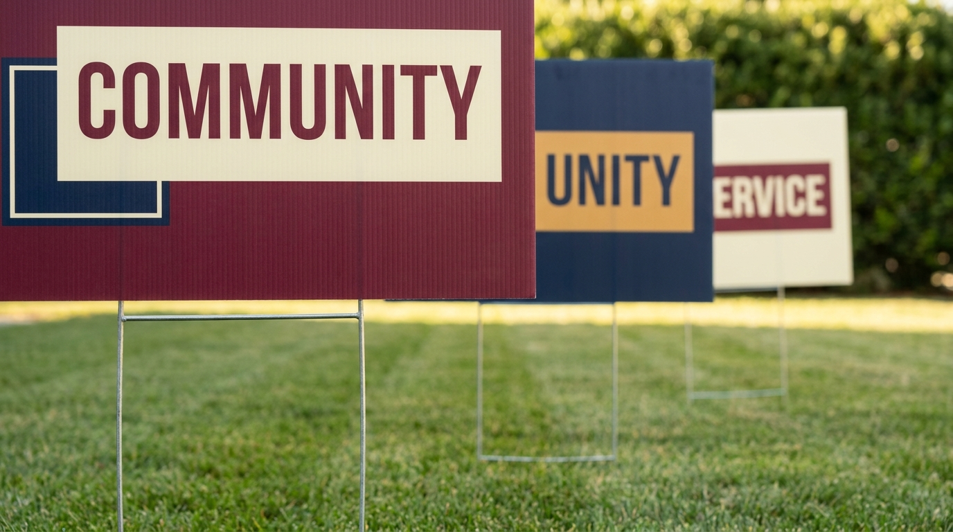Printed lawn signs installed outdoors for campaign awareness