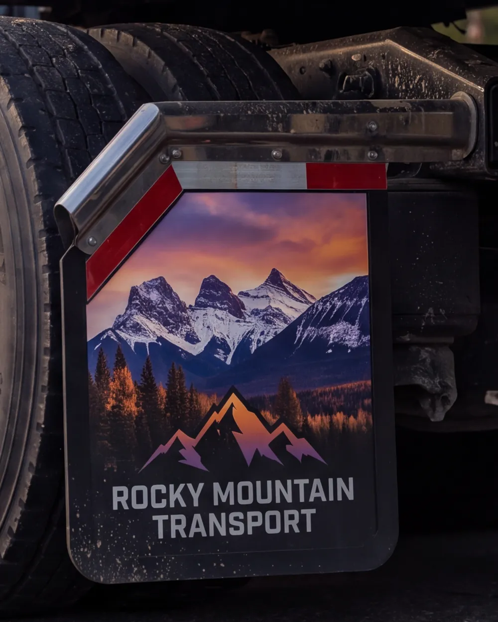 Custom printed mud flap with company logo after branding