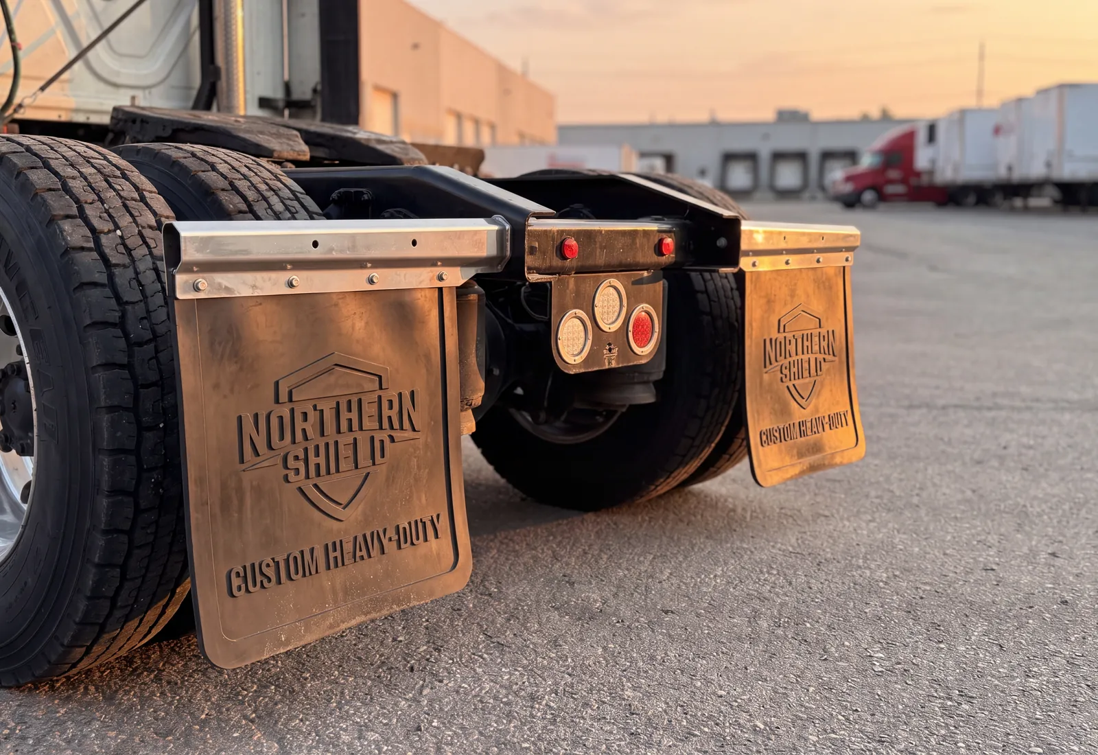 Custom truck mud flaps printing - branded logo graphics fleet designs trailers commercial trucks bulk orders Canada USA